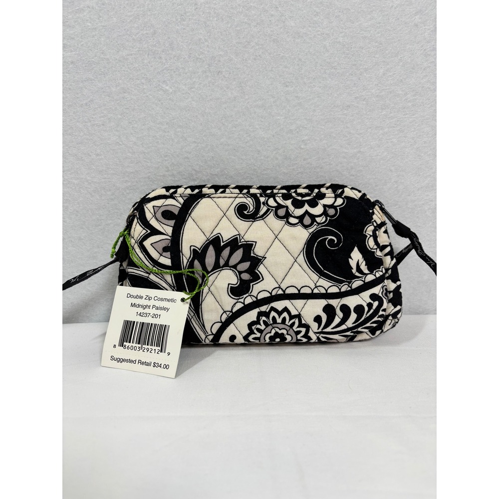 Vera Bradley Double Zip Cosmetic Bag Midnight Paisley Quilted Cotton NWT
